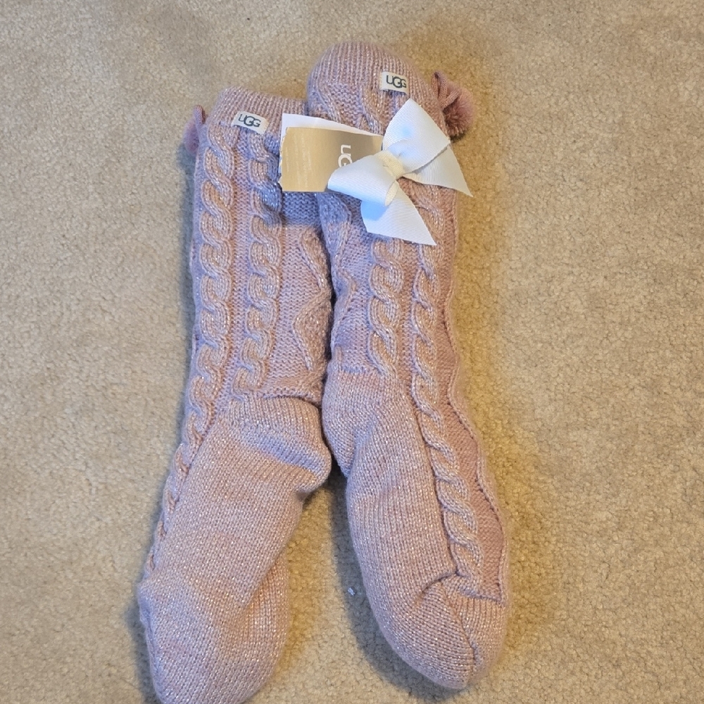 UGG Pink Cable Knit Socks with Bow